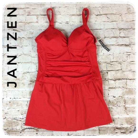red swim dress